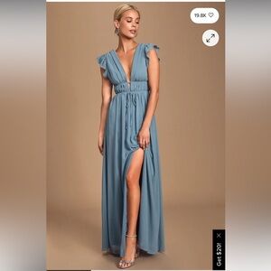 Lulu's Lost in Paradise Slate Blue Maxi Dress